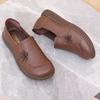 Women Leather Shallow Flat Sole Shoes Spring Autumn New Soft Sole Non Slip Round Toe Slip On Middle Aged And Elderly Casual Shoe