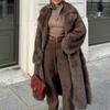 Fellimitatmantel hochwertiger Fuchsfellmantel Damen Winter brauner Pelzmantel verlängert Retro Anzugkragen