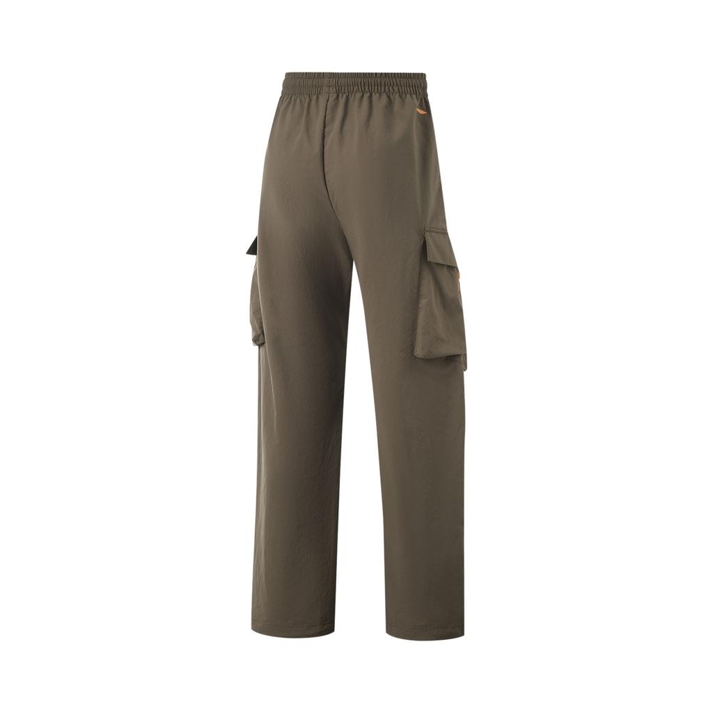 Li Ning Fitness Series Retro Eastern Style Mid Waist Straight Leg Loose Woven Large Pocket Sports Casual Pants Women pants Teak-Brown AYKU744-2