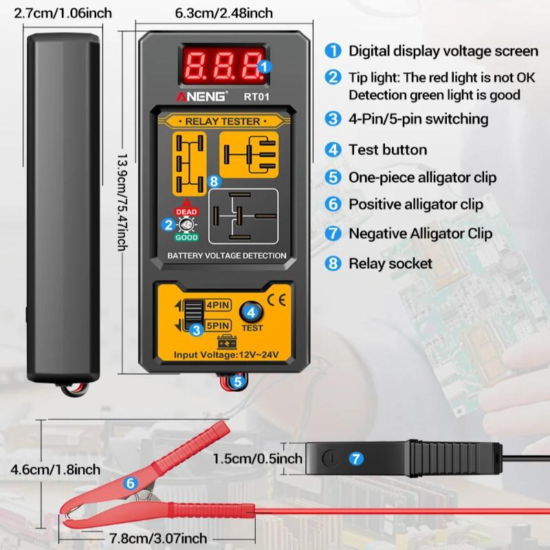 Kit Elettricista Auto Portatile ANENG BF01 Tester Liquido Freni Relè Auto RT01 Tester di Tensione 12V/24V Rilevatore Relè 4/5 Pin Analizzatore Olio Freni Strumenti di Test