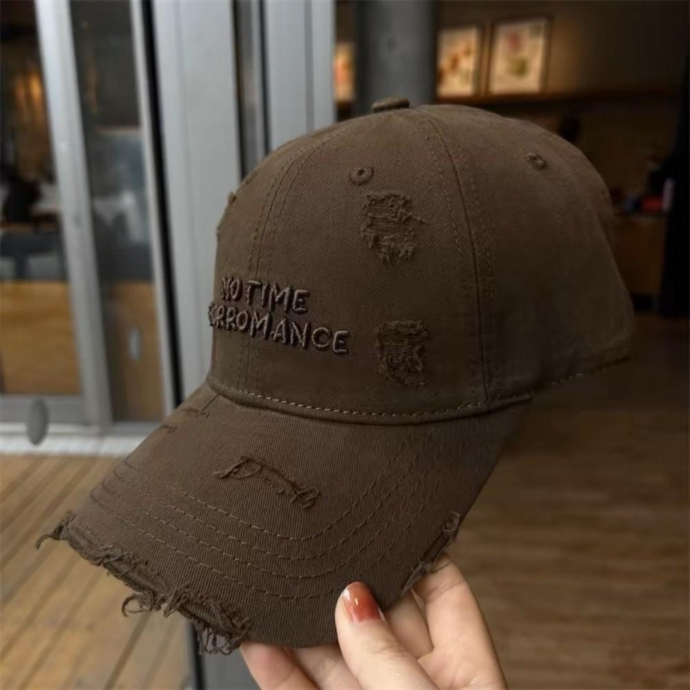 Casual Adjustable Ripped Baseball Cap Korean Alphabet Embroidery Letter Baseball Hat Vintage Visor Snapback Cap Streetwear