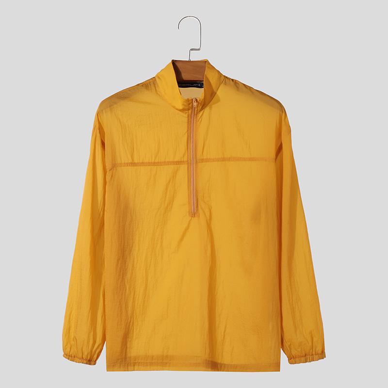 

INCERUN летние мужские легкие топы на молнии для пляжного отдыха и защиты от солнца рубашки S жёлтый