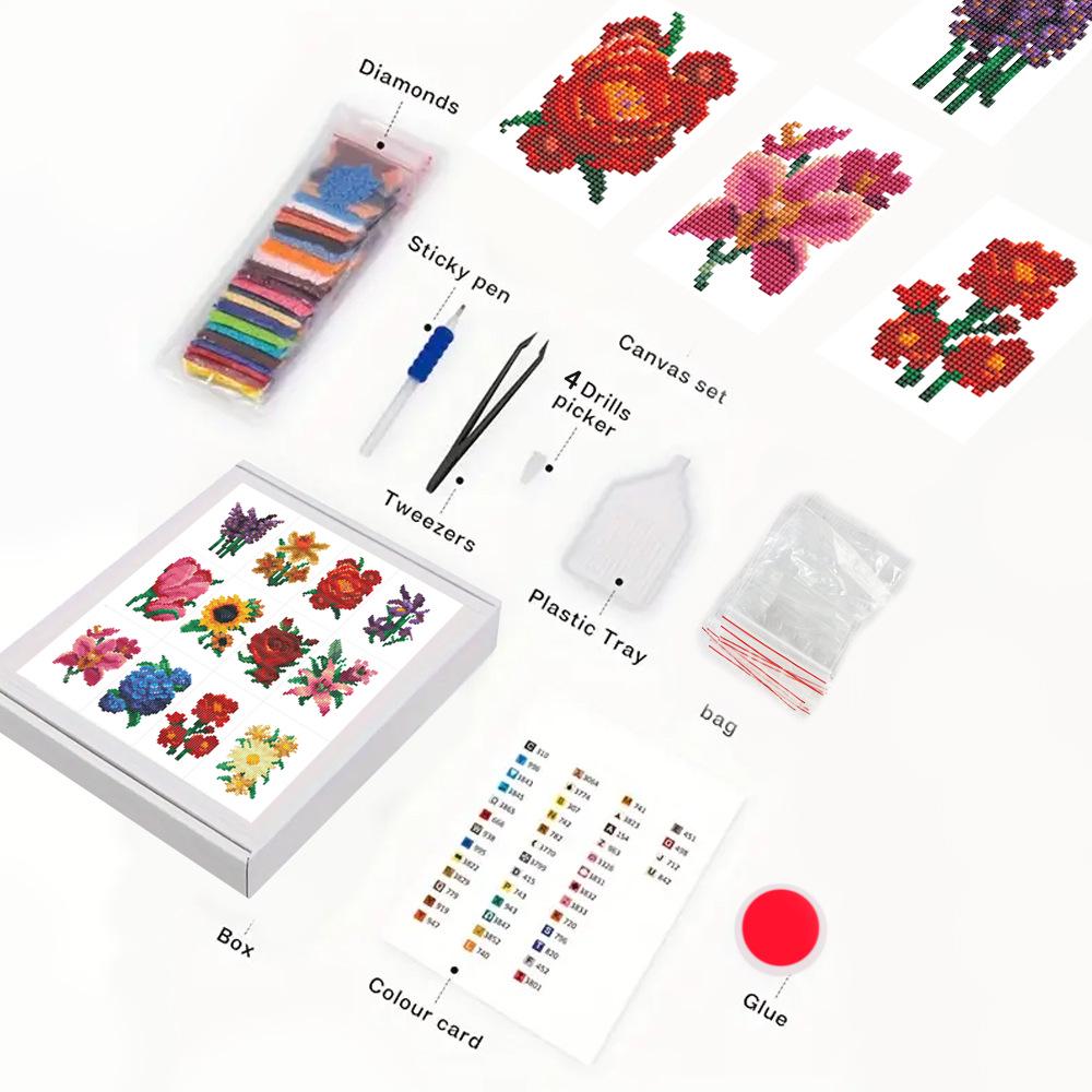 

Мини Набор для Алмазной Живописи для Начинающих - Бескаркасная Квадратная Выкладка Flower DIY 12-piece set DM0126