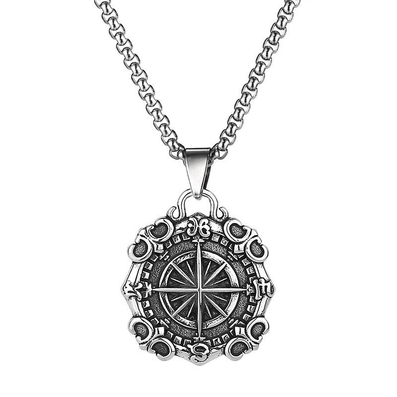 Vintage Sailboat Anchor Necklace, Paired With Punk Style Men'S Necklace, Compass And Rudder Pendant.