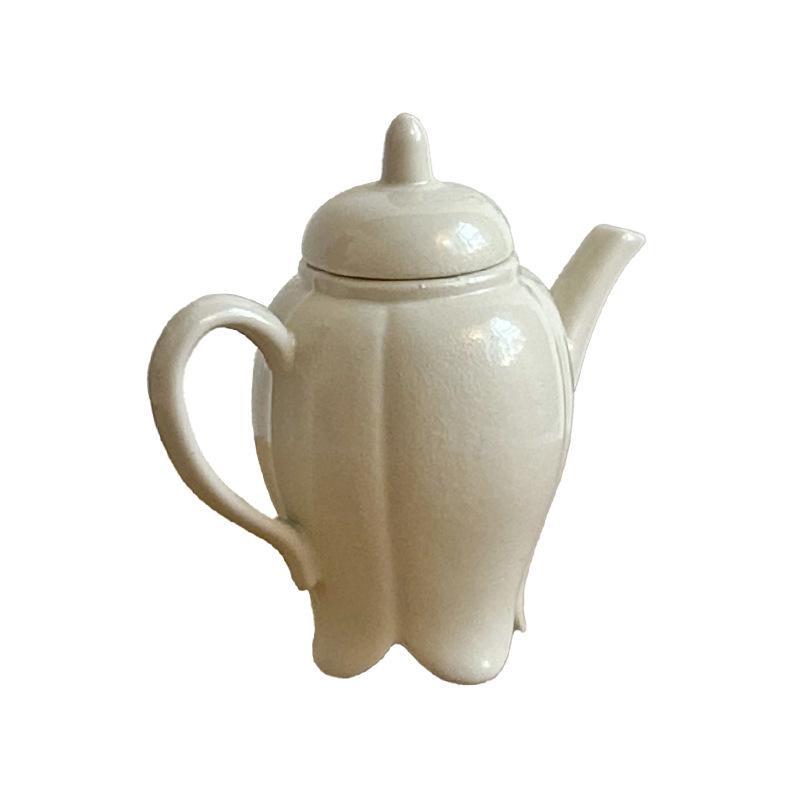 Mini Ceramic Petal Teapot Set Aesthetic Dollhouse Accessories Miniature Tea Party Props Desktop Ornament for Bedroom Shelf Decor