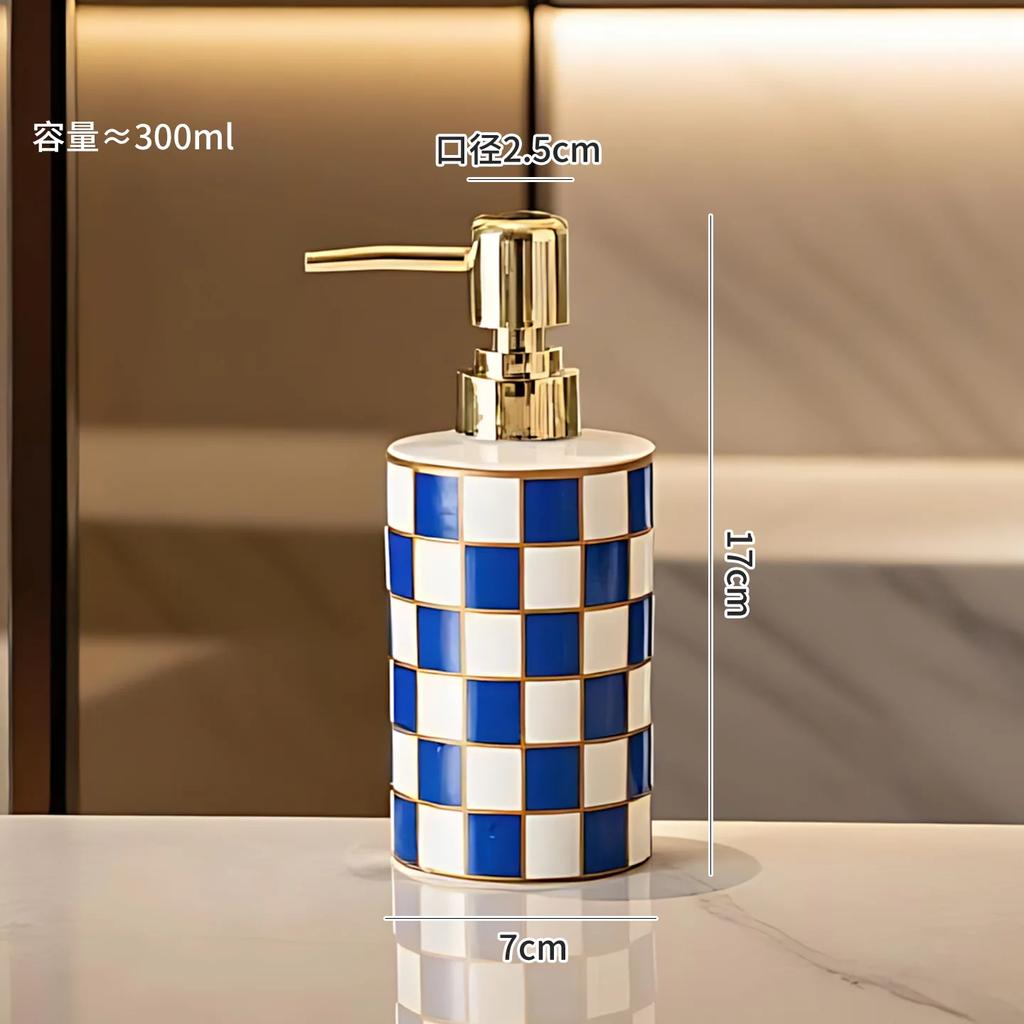 Creative Black and White Checkered Ceramic Lotion Bottle Toothbrush Holder Home Shampoo Refill Bottle Press-type Soap Dispenser