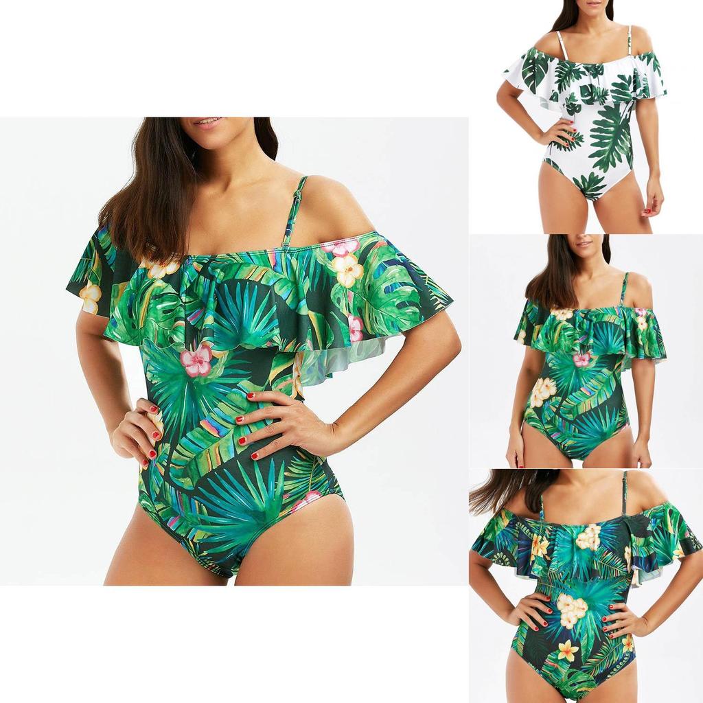 Piece One Woman Swimsuit Ruffles Floral Printed Monikini Padded Suit Bathing