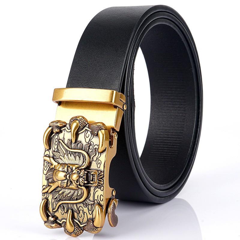 

2020 Men s Leather Belt Business Automatic Buckle First-layer Cowhide Youth Korean Style Pants 130cm