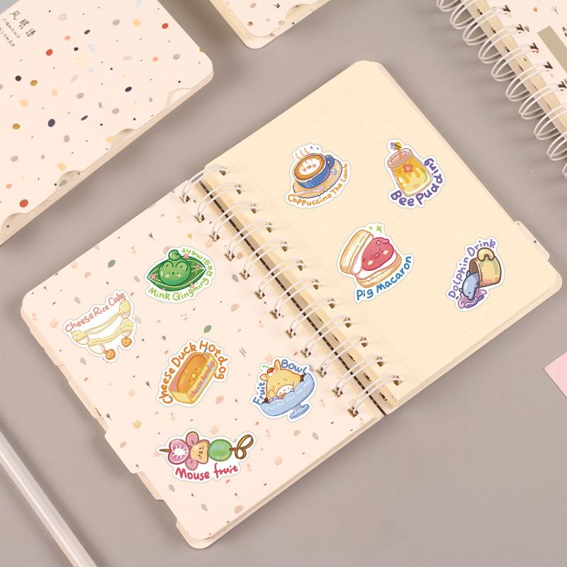 Hand-drawn 50 English Cartoon Animal Food Graffiti Stickers Decorative Suitcase Notebook Waterproof Stickers