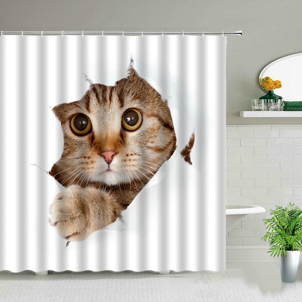 Cat Dog Cow Shower Curtain Set Cute Animal Bathroom Curtains Fabric Christmas Home Bathroom Decor Bathroom Accessories Set