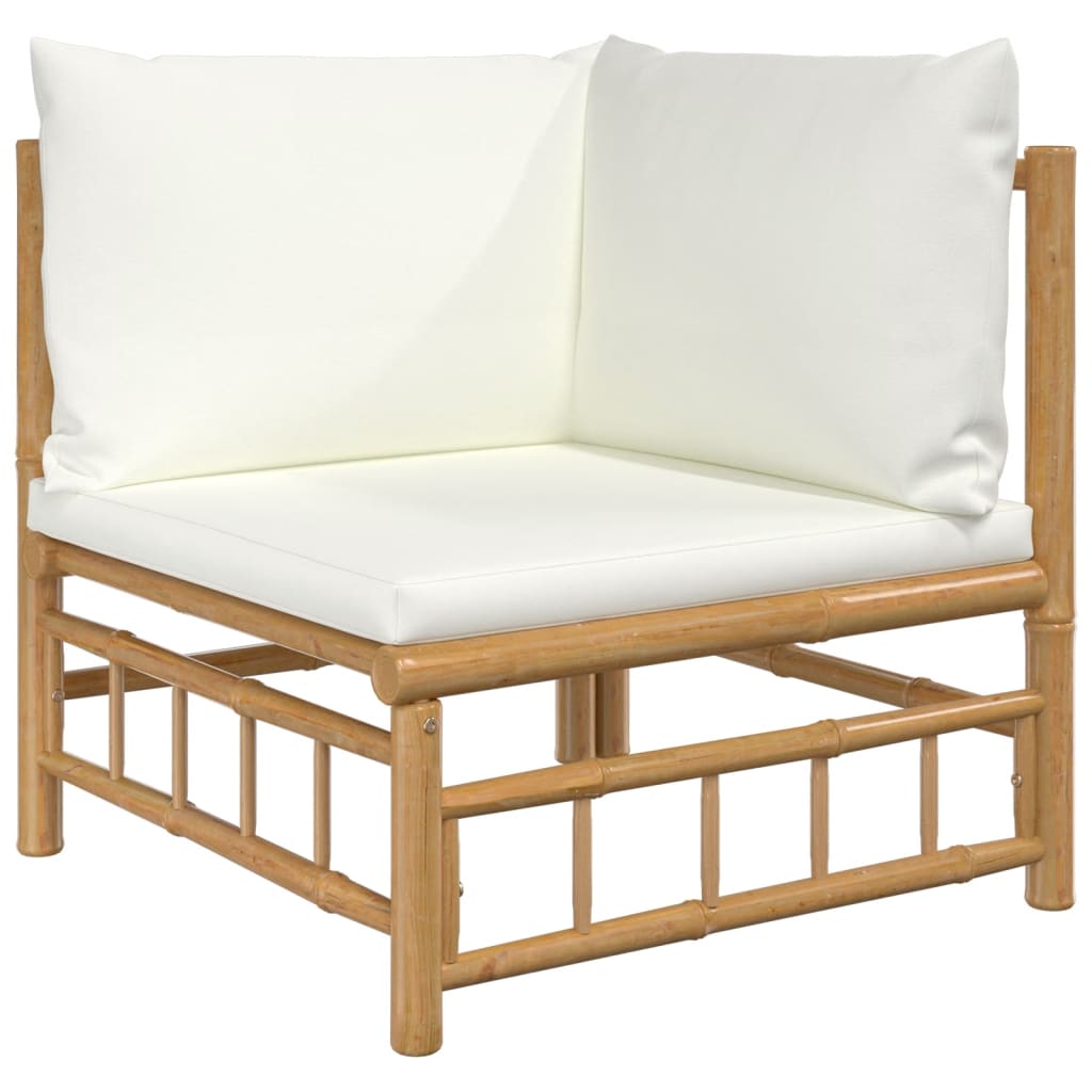 vidaXL 4-tlg. Garten-Lounge-Set mit Cremeweißen Kissen Bambus