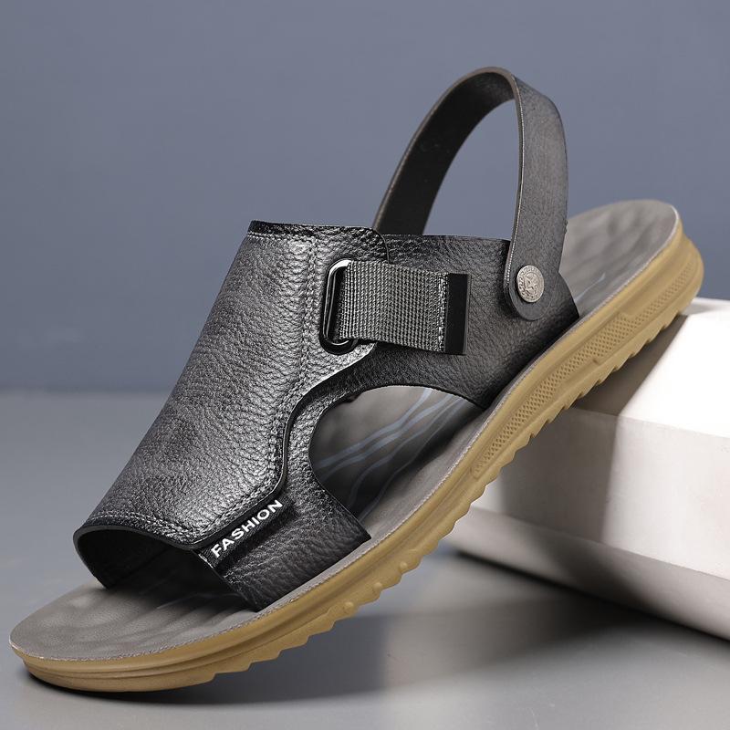 Sandals men's 2025 new men's shoes summer wear cool slippers men's soft-faced beef tendon soles beach shoes