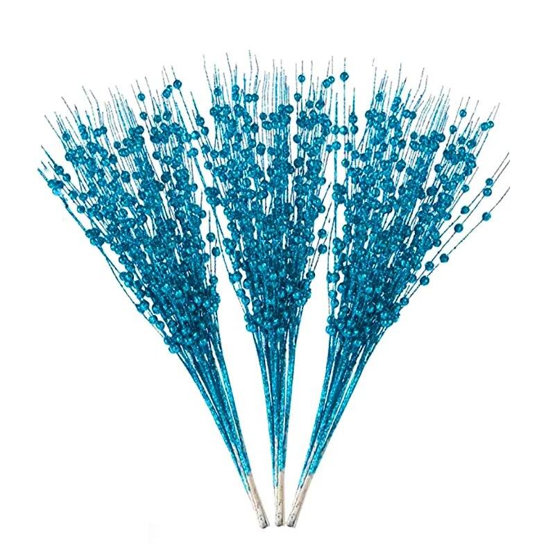 

12 шт., золотые рождественские декоративные вспышки, искусственный стебель ягоды, декор для рождественской елки, венок «сделай сам», камин, праздничные поделки, подарки синий