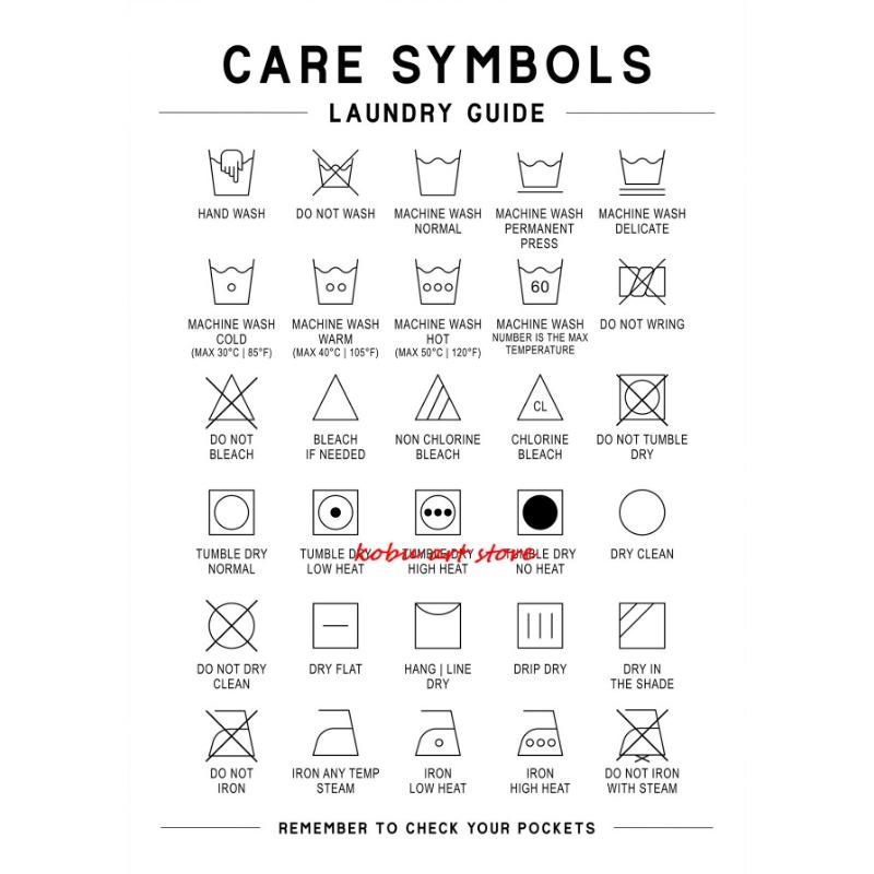 Laundry Room Care Symbols Stain Removal Guide Wall Art Poster Prints Canvas Painting for Funny Bathroom Washroom Quotes Decor