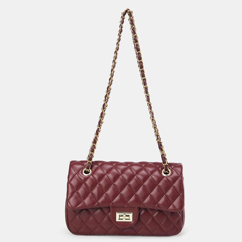 Framont Fashion House Ruitborduurdraad kleine tas dames zomer nieuw veelzijdige ketting schoudertas textuur kleine vierkante tas bordeaux
