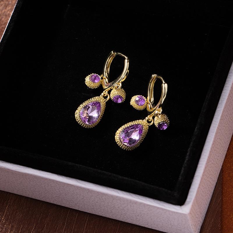 Super Flash Diamond-Encrusted Water Drop Ear Buckle High-End Light Luxury Niche Earrings Women S Fashion Versatile Sweet Earrings Jewelry
