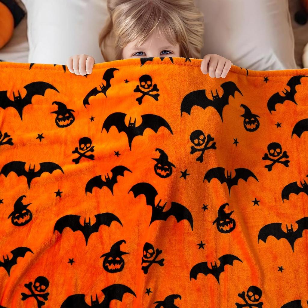 Coperta di Halloween Fantasma Reversibile Stampa Zucca Coperta Plaid in Pile, Super Morbida Calda Accogliente Coperta Autunnale Per