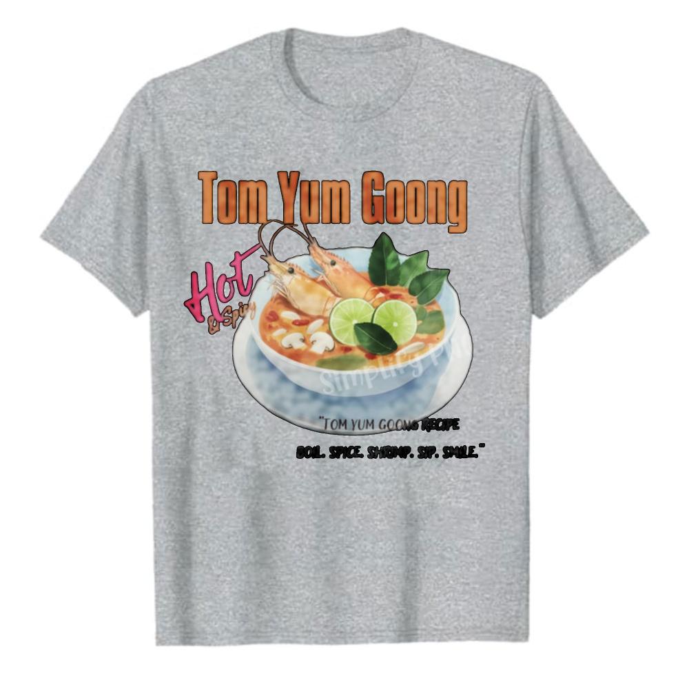 Tom Yum Goong Thai Food Aquarell T-Shirt für Unisex Damen Lässig Kurzarm Rundhals Entspannte Passform Hochwertige Baumwolle Oberteile T-Shirt
