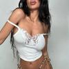Spot new European and American style women's clothing, sling vest, splicing butterfly mesh yarn, ultra-short open-navel sexy babes wholesale