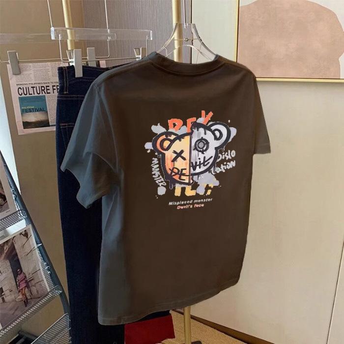 

Женская футболка с коротким рукавом из хлопка свободного кроя с принтом на плече S