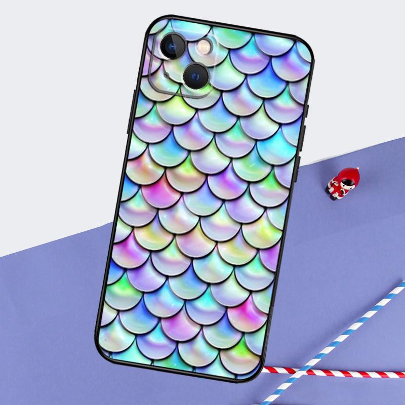 Watercolor Faux Mermaid Scales Phone Case For iPhone 16 15 Pro Max 12 13 Mini 11 14 Pro Max XR 16 15 Plus 16e Cover Coque