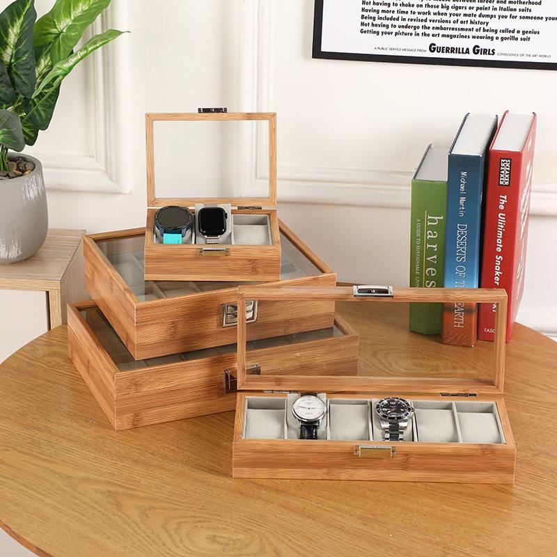 3/6 Grid Slot Watches Case Wooden Glass Watch Box Display Jewelry Metal Lock Organizer Wooden Watch Storage Box