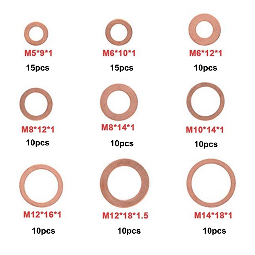 Copper Sealing Washers Set of 100 Pieces in Transparent Box