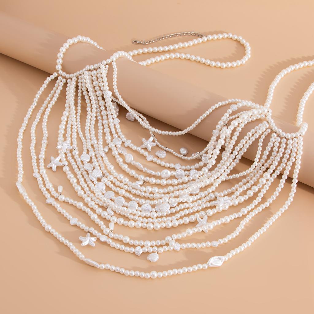 Holiday Style Starfish Scallop Pendant Waist Necklace Sexy Bikini Pearl Braided Body Necklace