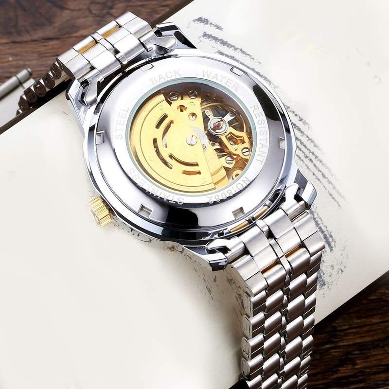 BYINO Men Mechanical Waterproof Performance Gold Steel Clock