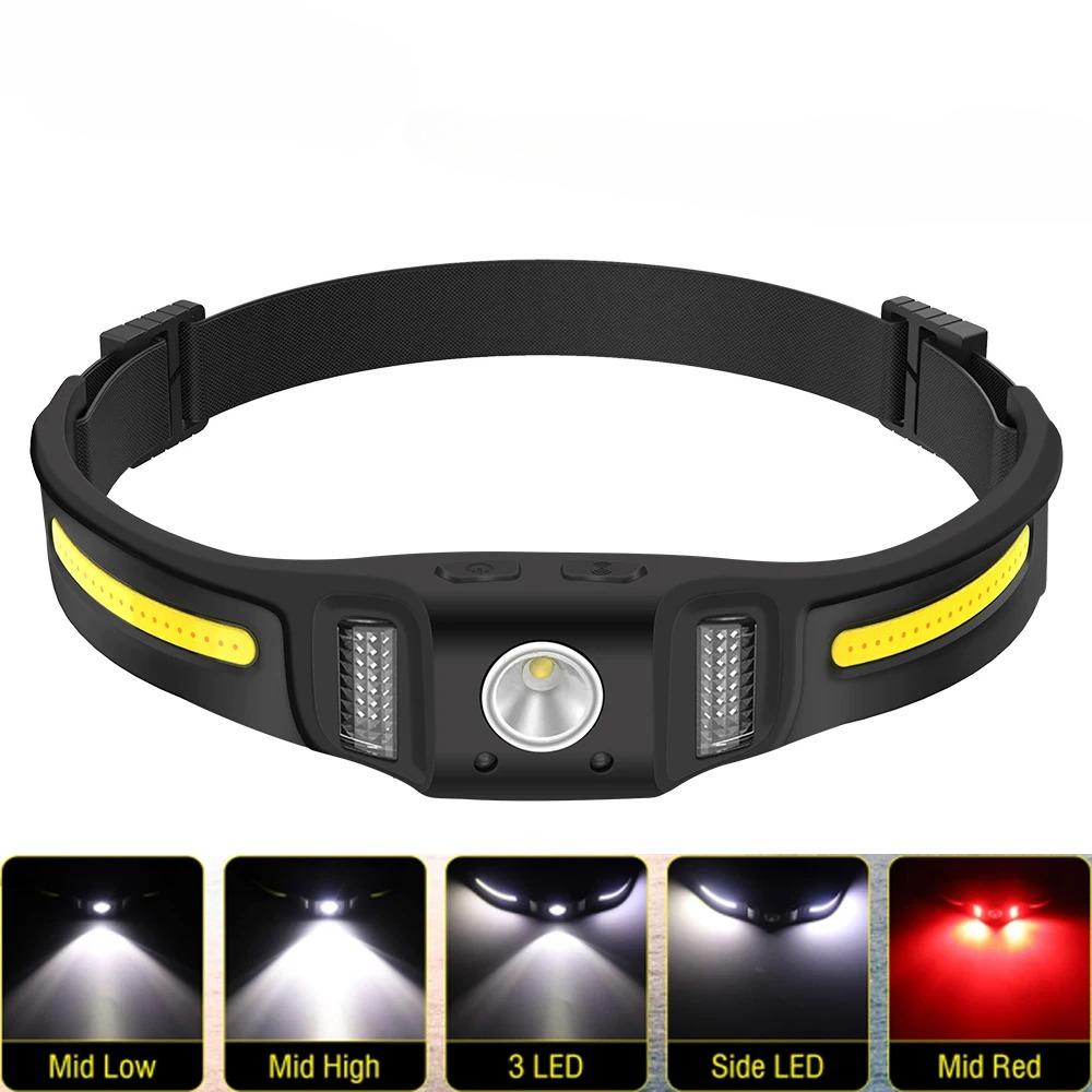 

Мощный COB светодиодный налобный фонарь Индукционная фара Силиконовый USB-C перезаряжаемый налобный фонарь Кемпинг Рыбалка Фонарь 200LM