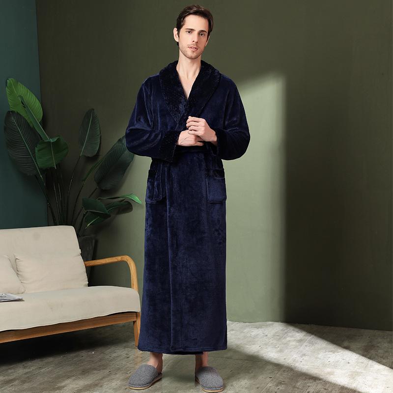 Women's & Men's Double-Sided Thick Coral Fleece Bathrobe - Long, Ankle-Length, Ideal for Autumn & Winter