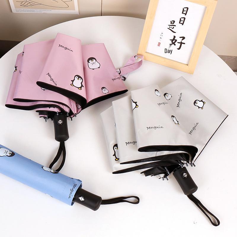 Cartoon Black Glue Automatic Umbrella - Sun Protection for Students, Sunny & Rainy Dual-Use