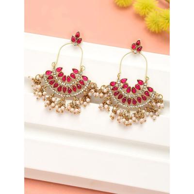 Pink Kundan Austrian Diamonds & Beads Dangle Ethnic Earrings For Women
