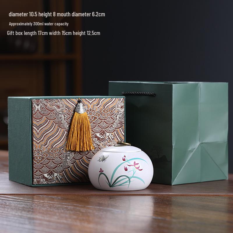 Ceramic Tea Caddy Souvenir: Small Moisture-Proof Jar for Pu-erh & White Tea, Ideal Gift with Logo