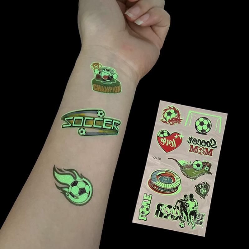 10PCS Soccer Temporary Tattoos Glow in the Dark Waterproof Luminous Fake Tattoo Body Stickers for Football Tournament Fans