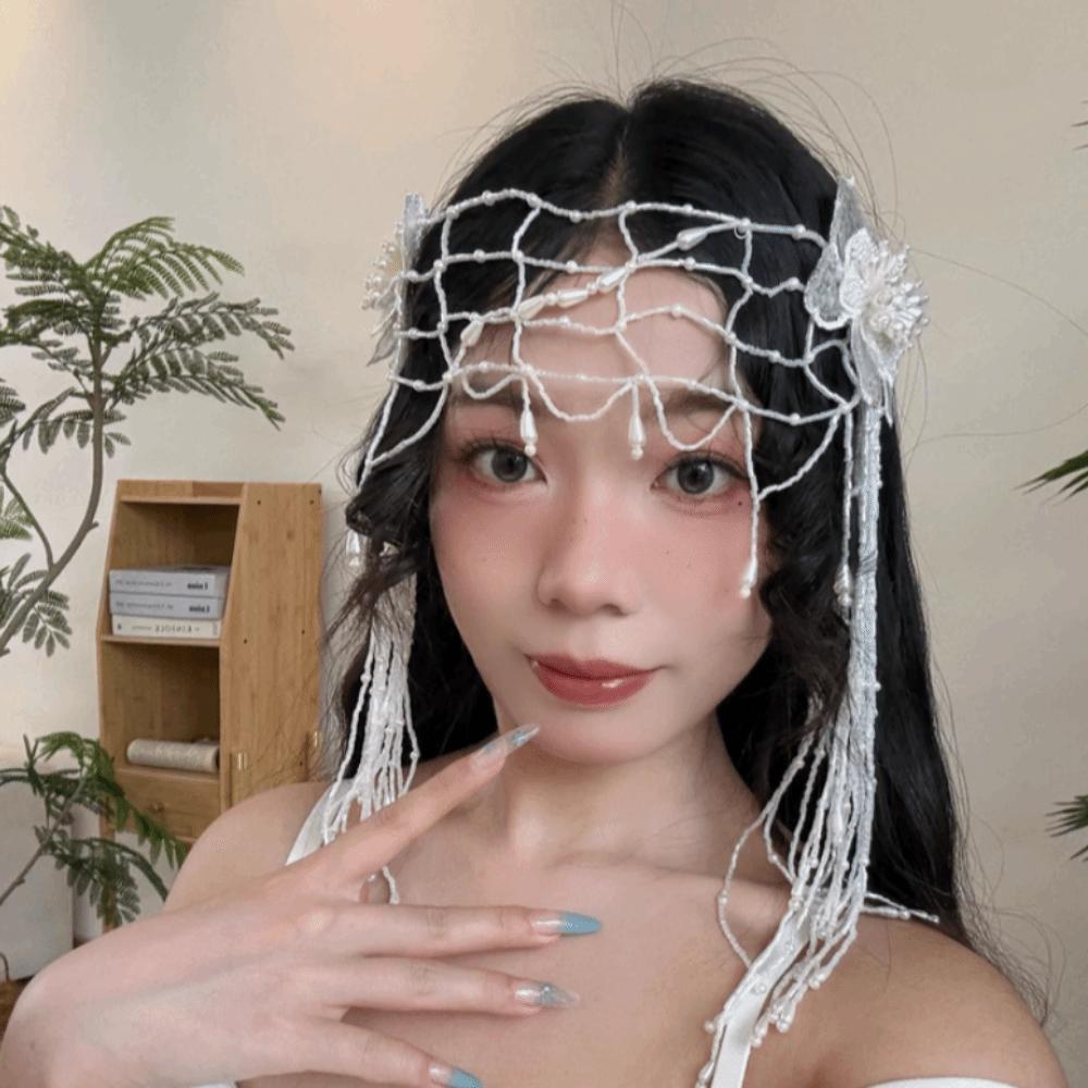 Beaded Bridal Headband French Style Wedding Headgear Veil Hat Hair Accessory Bridal Party