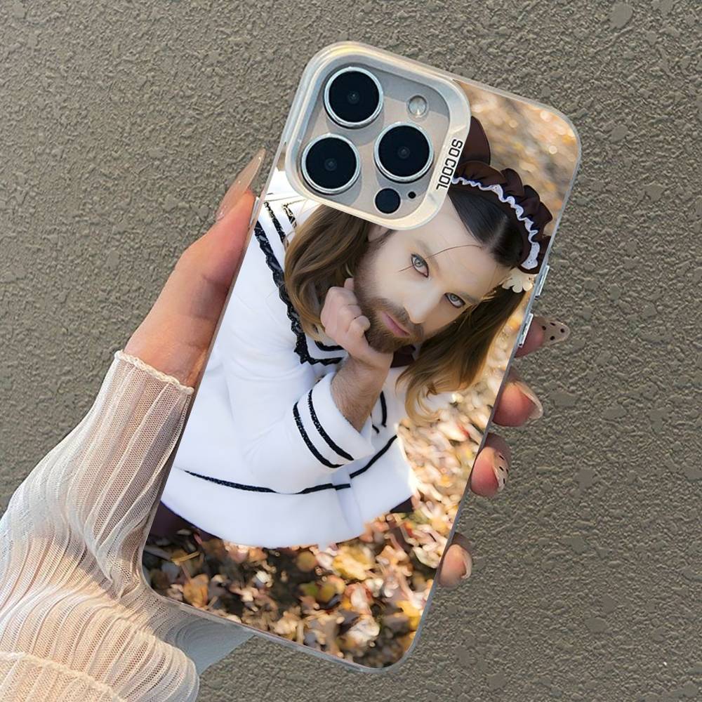 Spoof Bearded Man Loli Outfit Phone Case For iPhone 17 16 15 14 13 12 11 XS XR X Pro Max Plus Colored Silver Plated Cover