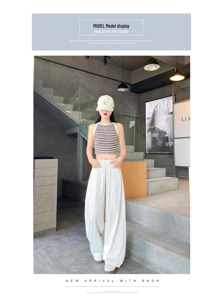 Women's Lazy Style Wide-Leg Floor-Length Pants: Spring/Summer 2026 Collection, Loose Slimming Drape, Casual Straight Fit.