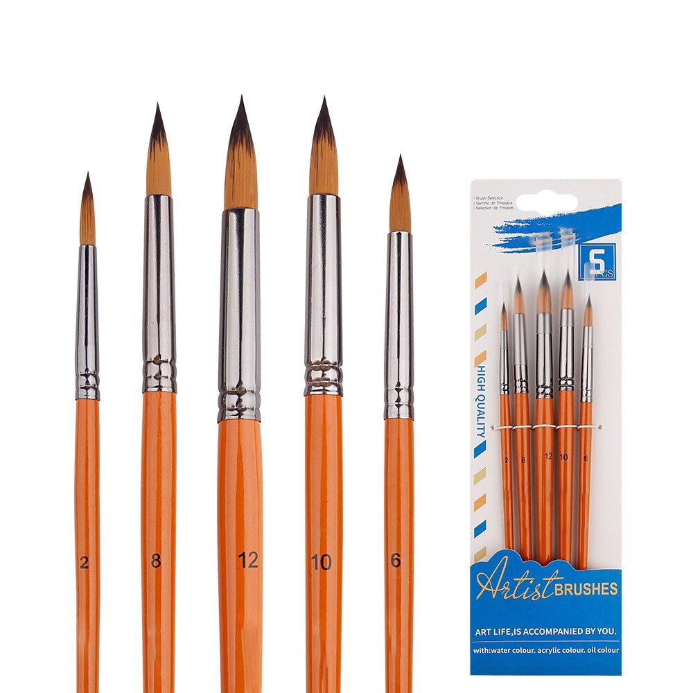 5 Adet Yuvarlak Uçlu Suluboya Fırçası Çift Renkli Naylon Kıl Fırça Seti Sanat Öğrencileri için Özel Boyama Pigmentleri Yağlı Boya Fırçası
