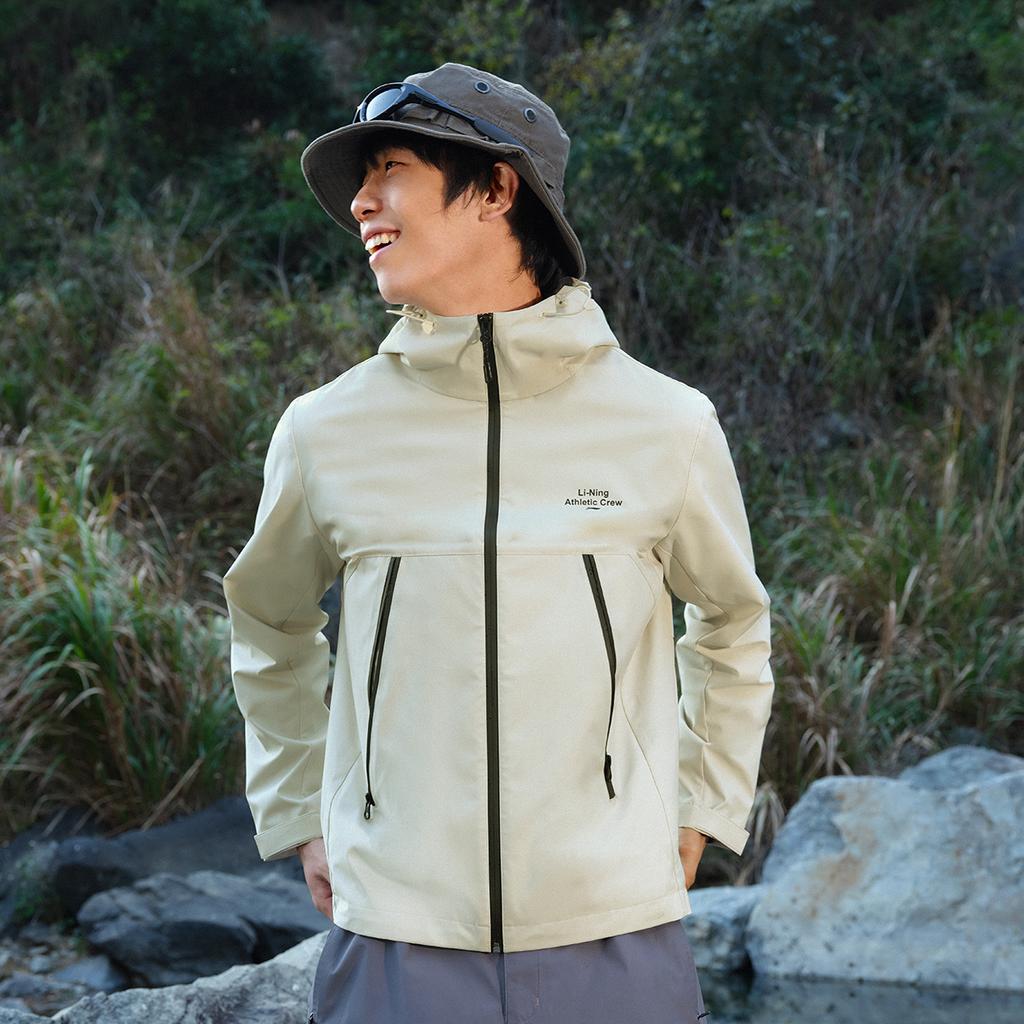 Li-Ning Comfortable Casual Minimalist Hooded Zipper Letter Print Sports Windbreaker Men Outerwear Silver-Gray AFDV451-8