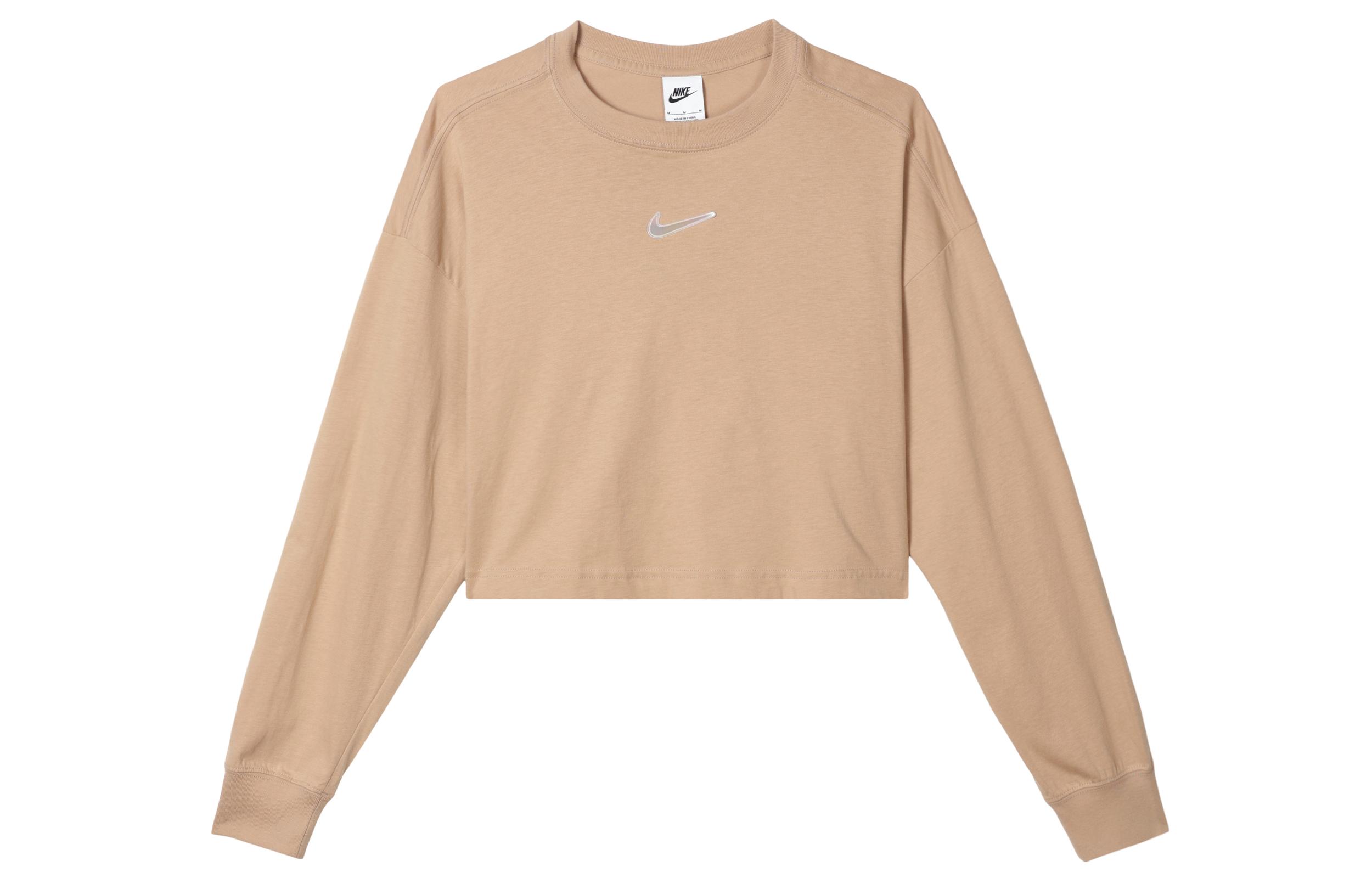 Nike Sweatshirts Women s Light Brown Crew Neck Moderate Regular DR5633-200 L