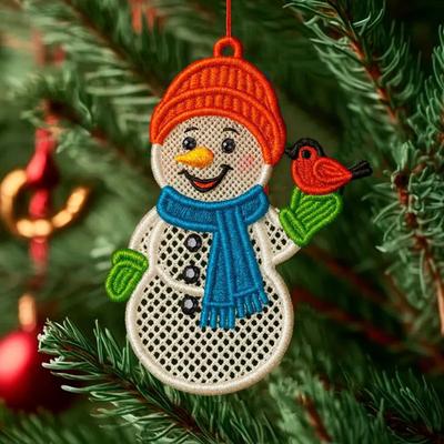 Christmas Ornaments 2D Acrylic Snowman Santa Claus Pendant Stitching Textured Xmas Tree Hanging Decoration for Holiday Tree Party Decor