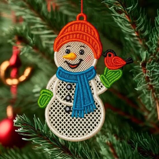 Christmas Ornaments 2D Acrylic Snowman Santa Claus Pendant Stitching Textured Xmas Tree Hanging Decoration for Holiday Tree Party Decor