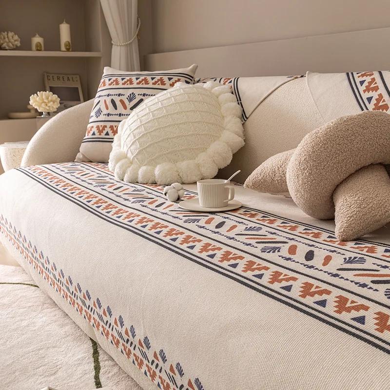 Bohemian Ethnic INS Style Backrest Towel Cover Cotton And Linen Sofa Cover Cushion Four Seasons Universal Anti-slip Sofa Cover