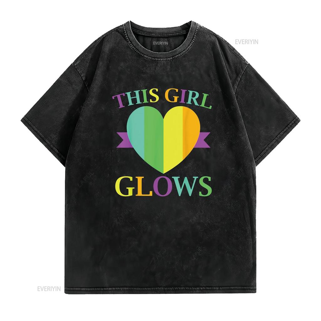 This Girl Glows Neon Lights Glow Party Lover T Shirt vintage Washed Comfortable Casual graphic homme fashion