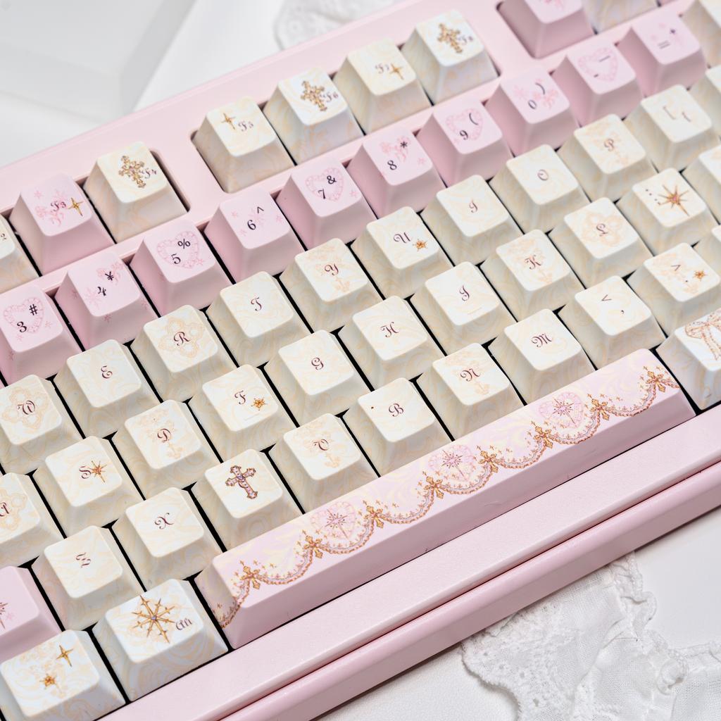 130 Keys Angel Lie Themed Five Sides Dye Sublimation PBT Keycaps Cherry Profile Cute Key Cap for MX Switches Mechanical Keyboard
