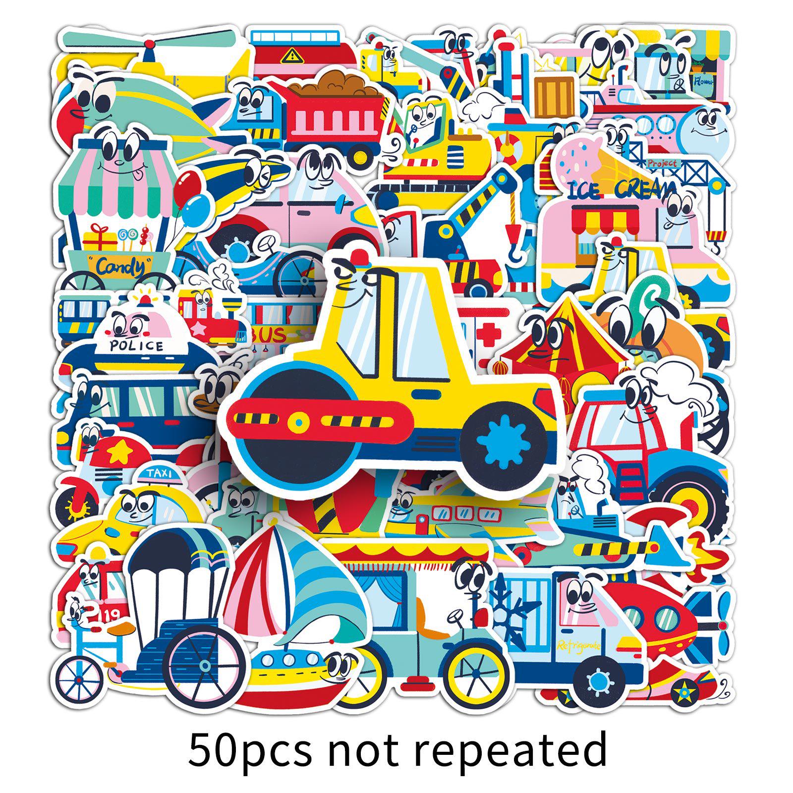 Cartoon Vehicle Stickers: 50 Cute, Waterproof, Non-infringing, Decorative Journal Graffiti Sheets