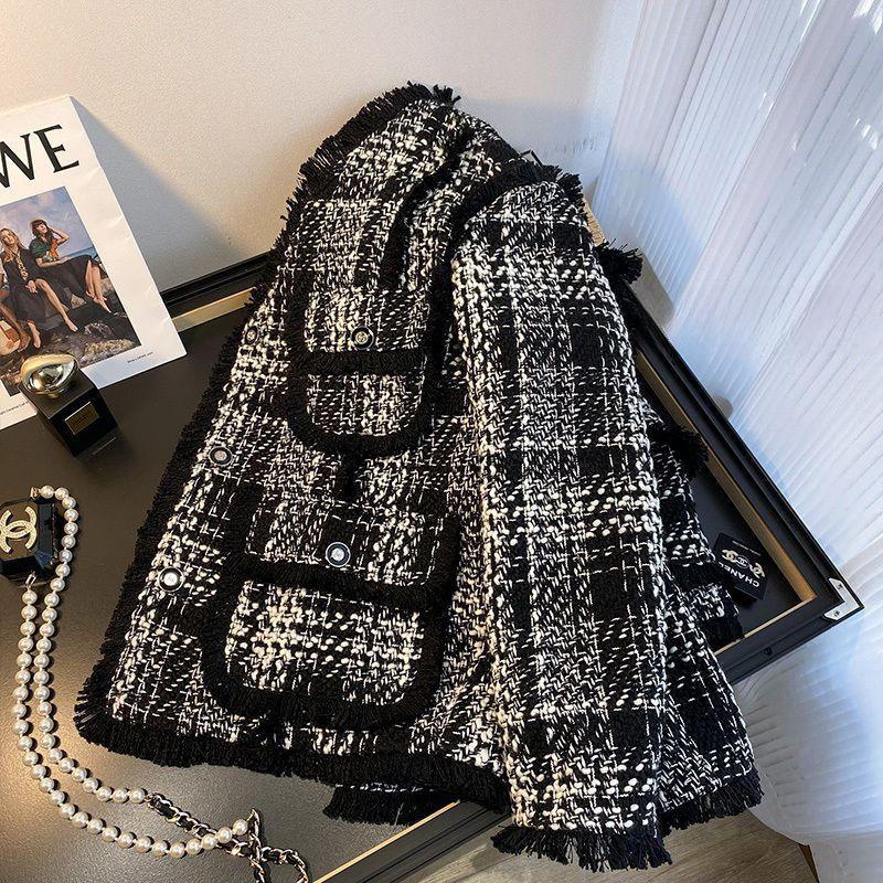 

Women s Plaid Small Fragrance Jacket Spring and Autumn High-end Design Sense Niche Vintage Baseball Jersey Top XL чорний