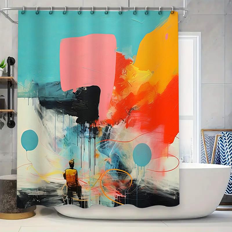 

Artistic Bath Shower Curtain Set Vibrant Colorful Blue Red Orange Yellow Decorative Waterproof Fabric Perfect For Home Bathroom W60H190(CM)-1 Pcs