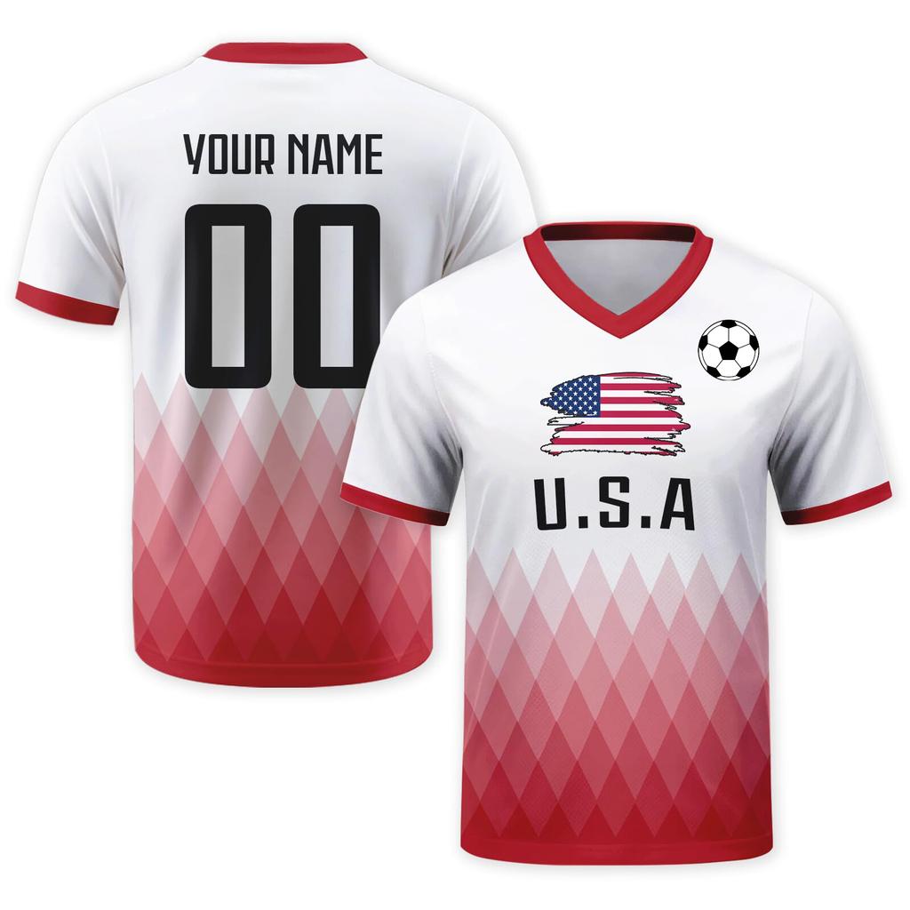 Custom Soccer Jersey Shirt with Personalized and Number South Flag Print V Neck Short Sleeve DIY Team Top